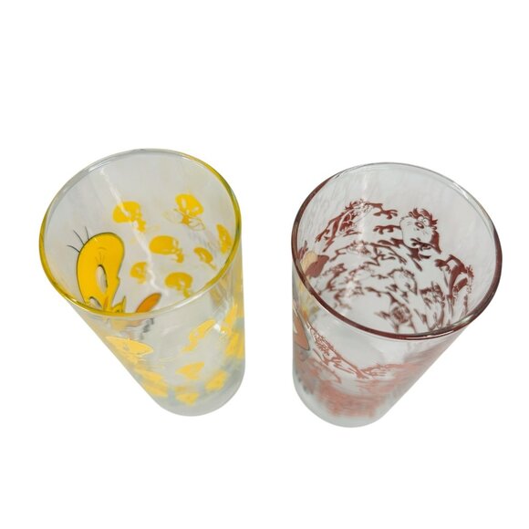 RARE 1995 Looney Tunes Taz Tasmanian Devil Tweety Warner Bros Glass Lot of 2 - Picture 11 of 16